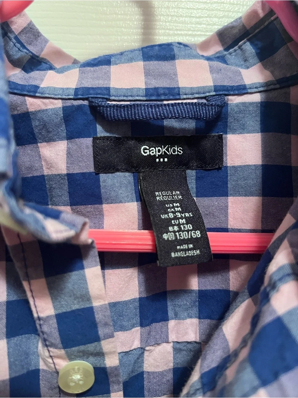 GAP Pink and Navy Plaid Button-Down Shirt Boys Size Medium NWOT